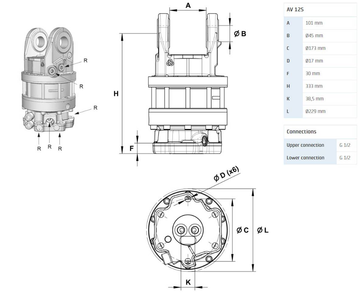 Rotator INDEXATOR AV12S M16 Ø173mm pour chapes de 100mm