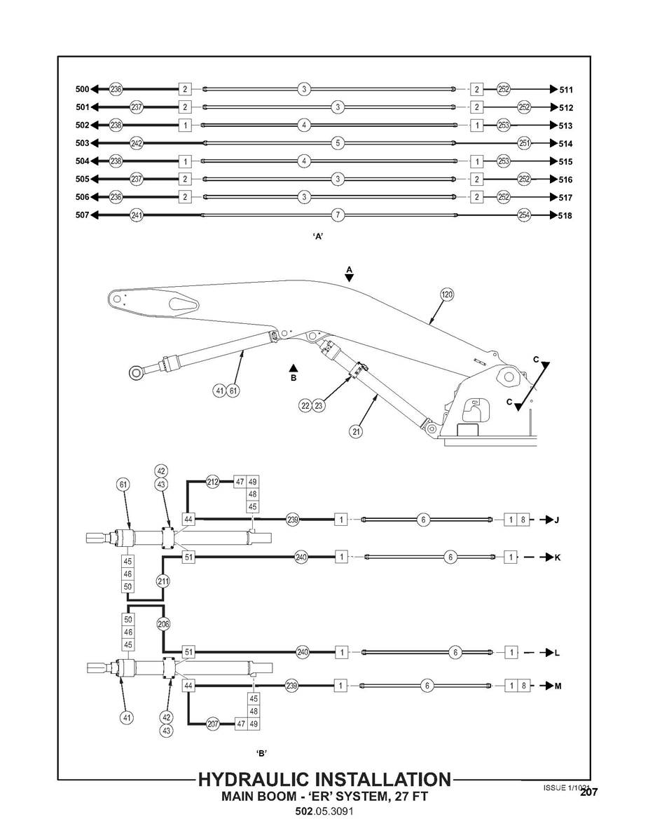Hydraulic Installation, Main Boom - 'ER System', 27 502053091S2